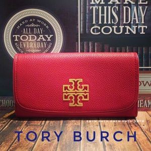 New Tory Burch Red leather wallet Gold logo